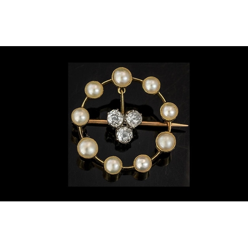 82 - Victorian Period Exquisite and Superb 18ct Gold Circular Brooch, set with seed pearls, embellished b... 