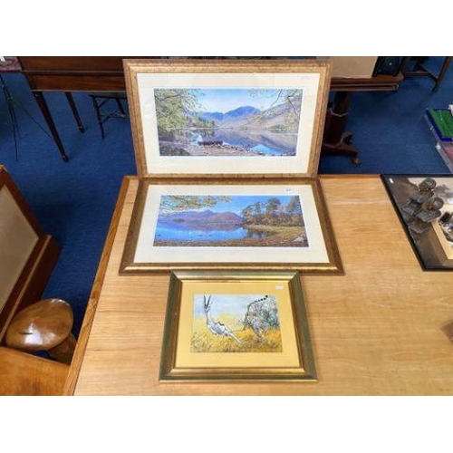 917 - Three Paintings, comprising two K Melling signed prints, titled 'Across Derwentwater to Cat Bells', ... 