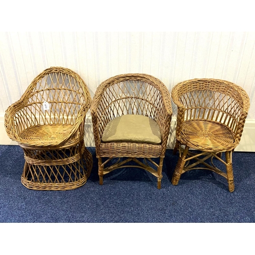 1012 - Three Children's Vintage Wicker Chairs, one with seat padding, different designs and patterns.  Tall... 