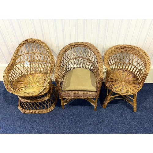 1012 - Three Children's Vintage Wicker Chairs, one with seat padding, different designs and patterns.  Tall... 