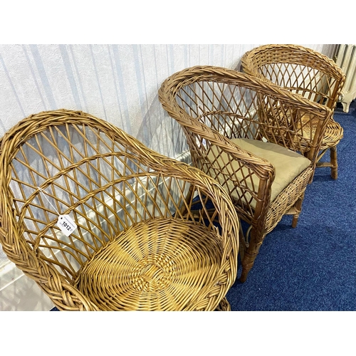 1012 - Three Children's Vintage Wicker Chairs, one with seat padding, different designs and patterns.  Tall... 