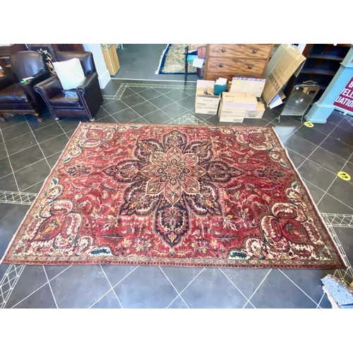 1042 - Vintage Red Ground Persian Heriz Rug from Iran.  Measures approx 290 x 200 cm.