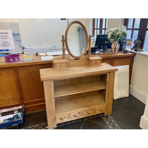 1052 - Top Half of Pine Dresser Converted to Dressing Table - together with a Pine Dressing Table Mirror. O... 