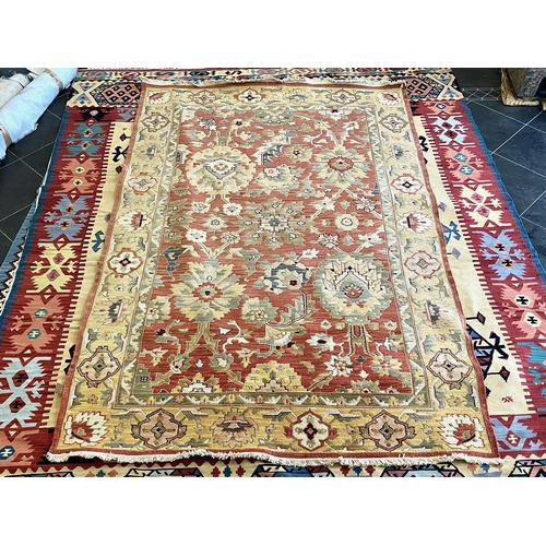 1053 - A Persian Woolen Rug, Beige Floral Decoration, 270 x 180cm. Purchased From Tricana Lisbon With Certi... 