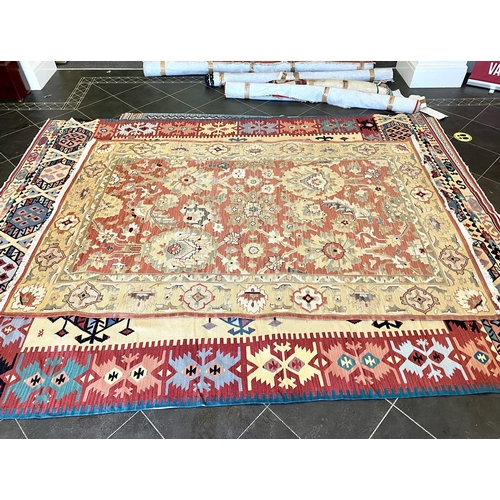 1053 - A Persian Woolen Rug, Beige Floral Decoration, 270 x 180cm. Purchased From Tricana Lisbon With Certi... 