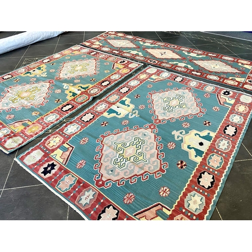 1060 - A Set Of Three Aztec Design Woolen Rugs, Turquoise And Pink Geometric Designs, 2 x Rugs 175 x 125cm ... 