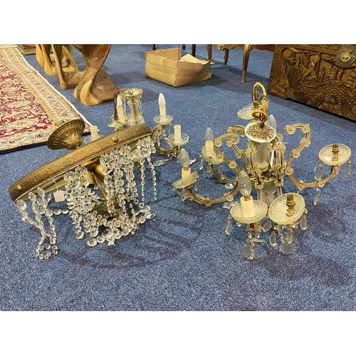 1061 - Collection of Four Vintage Chandeliers, comprising a large five candle chandelier set with crystal d... 