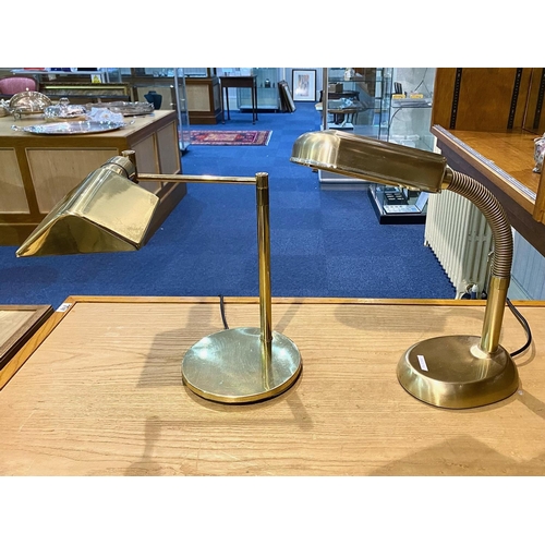 1062 - Two Attractive Brass Desk Lamps, one with an oval shaped shade and adjustable stem on oval base, 16'... 