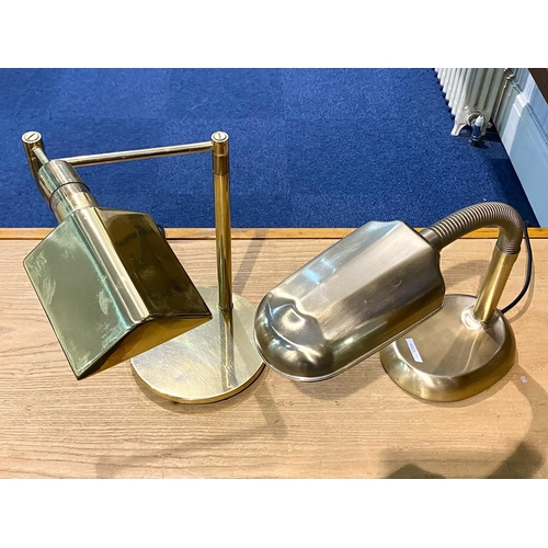 1062 - Two Attractive Brass Desk Lamps, one with an oval shaped shade and adjustable stem on oval base, 16'... 