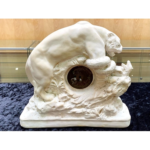 1156 - A Panther and Snake Alabaster Base with a Central Clock (1920's) number RD803644 marked OP267.