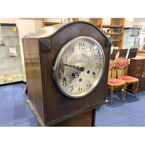 1161 - Grandmother Clock Westminster chime, silvered dial with Chapter numerals. Of small form measuring 55... 