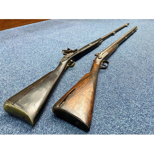 1312 - 19thC Double Barrel Percussion Rifle steel mounts, walnut stock with ramrod. Overall length 45.5 inc... 