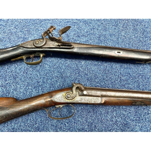 1312 - 19thC Double Barrel Percussion Rifle steel mounts, walnut stock with ramrod. Overall length 45.5 inc... 