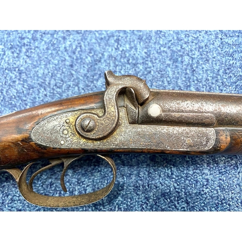 1312 - 19thC Double Barrel Percussion Rifle steel mounts, walnut stock with ramrod. Overall length 45.5 inc... 