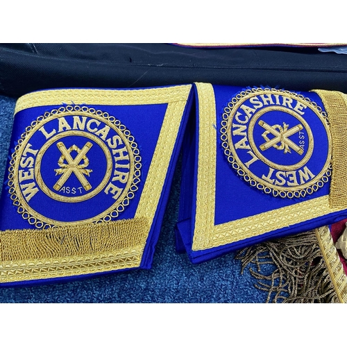 1325 - Large Collection of Masonic Regalia, comprising eight West Lancashire brand new aprons, cuffs, colla... 