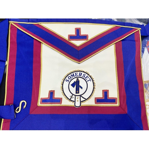 1325 - Large Collection of Masonic Regalia, comprising eight West Lancashire brand new aprons, cuffs, colla... 