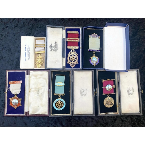 1353 - Collection of Six Boxed Masonic Medals, comprising Lodge of Fidelity 1869, Jubilee Lodge of Fidelity... 