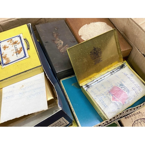 1365 - A Banana Box Containing a Large Quantity of Stamp Ephemera, world collection in 3 old albums, old ci... 