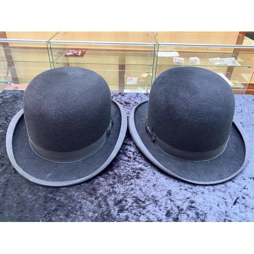 1383 - Two Vintage  Bowler Hats, by Sunfield of London, black velour with leather inner rim, initialled ins... 