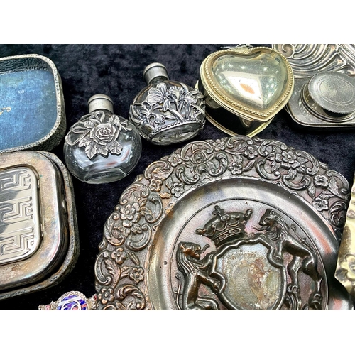 1384 - Box of Assorted Vintage Plated Ware,  including decorative spoons and servers, three cigarette cases... 