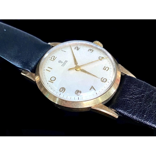 139 - Rolex Tudor Rose 9ct Gold Case Gents Mechanical Wristwatch With Leather Strap Rolex signed movement.... 