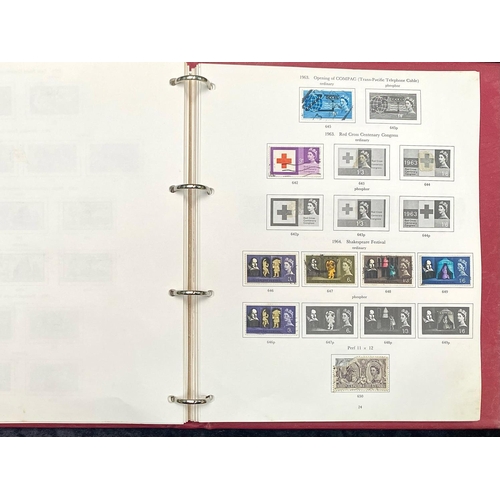 1395 - Stamp interest: Red Stanley Gibbons loose leaf illustrated GB stamp album - Partially filled with se... 