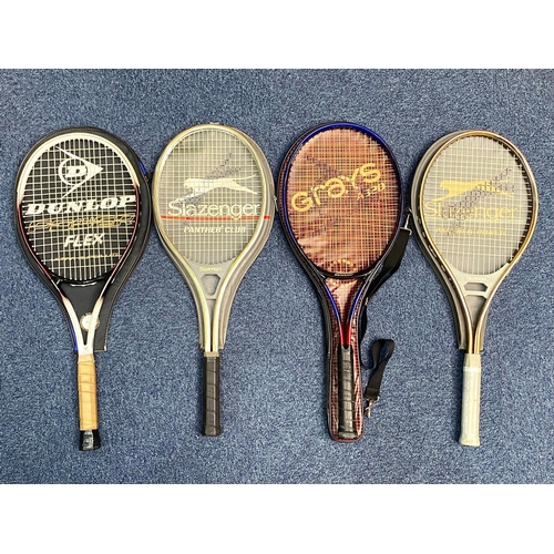 1401 - Collection of Seven Vintage Tennis Racquets,  including Dunlop, Slazenger, Grays, Wilson, etc.  Toge... 