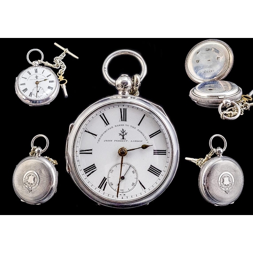 151 - John Forrest London Chronometer Maker - To The Admiralty Open Faced Sterling Silver Pocket Watch wit... 