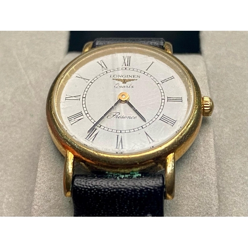 338 - Longines Ladies Quartz Wrist Watch, champagne face with Roman numerals, Case No. 24356695, date of p... 