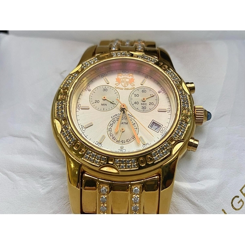 345 - Aston Gerard Gold Plated Watch set with 99 diamonds, boxed With Papers. Ladies Luxury Aston Gerard g... 