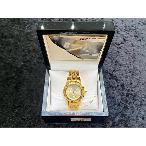 345 - Aston Gerard Gold Plated Watch set with 99 diamonds, boxed With Papers. Ladies Luxury Aston Gerard g... 