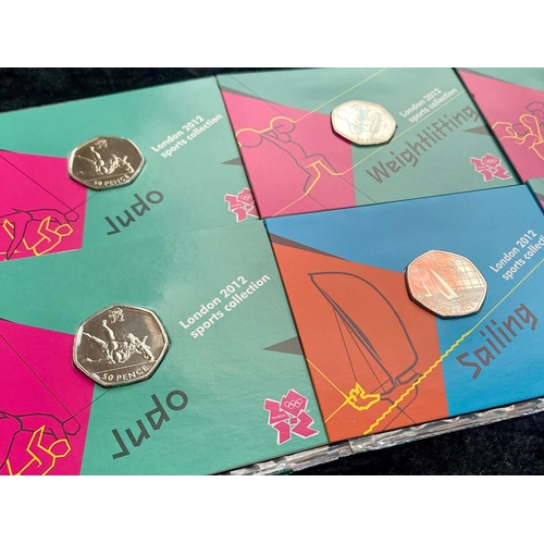 355 - Royal Mint Sports Collection 50 p Coins. ( 6 ) In Total. Includes Judo, Sailing, Weight Lifting, Box... 