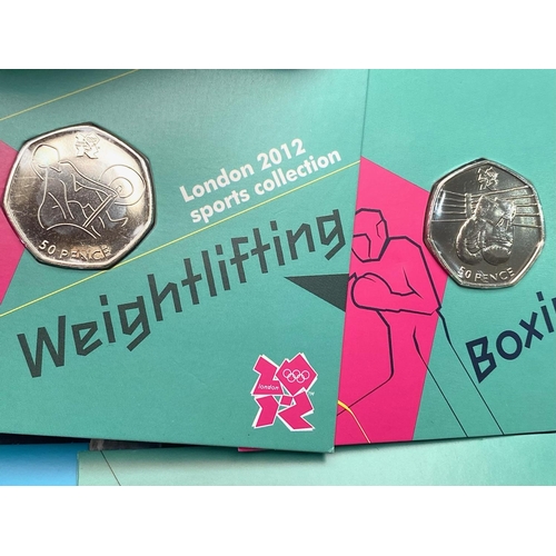 355 - Royal Mint Sports Collection 50 p Coins. ( 6 ) In Total. Includes Judo, Sailing, Weight Lifting, Box... 