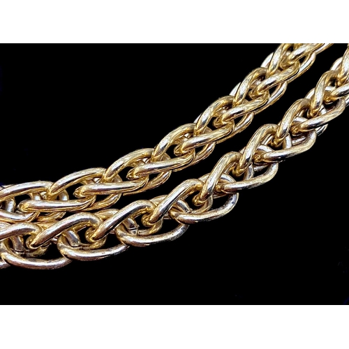 369 - Gold Plated Givenchy Twin Chain Statement Necklace, with central pearl and diamonte pendant.