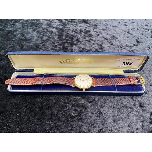 399 - Gent's Rotary Wrist Watch, 17 jewels, Swiss made,  No. 332 5018.  Champagne face with Roman numerals... 