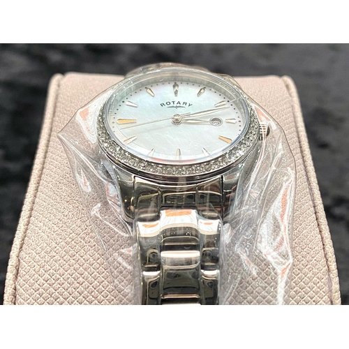 435 - Ladies Rotary Wrist Watch, as new in fitted box with papers, stainless steel bracelet, white face wi... 