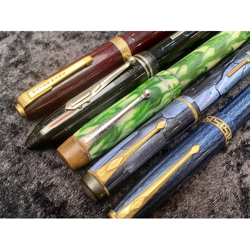 456 - Collection of Vintage Pens, comprising Conway Stewart blue marbled effect with 14k nib, a green marb... 