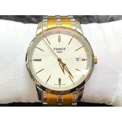 463 - Tissot 1853 Gentleman's Bracelet Watch, in original box and outer case.  White face with gold batons... 