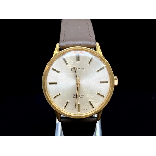 477 - Gent's Everite 17 Jewel Manual Wind Wristwatch, silvered dial, baton numerals, 34 mm gold plated cas... 