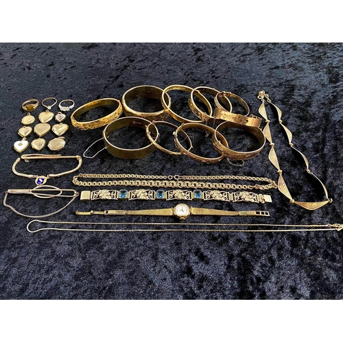 488 - Collection of Rolled Gold Jewellery to include bangles, lockets, necklace, and tie clips.