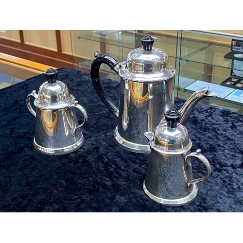 493 - Silver Plated Bachelor Set of Teapot, Lidded Sugar and Lidded Milk Jug, attractive style with bakeli... 