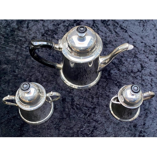 493 - Silver Plated Bachelor Set of Teapot, Lidded Sugar and Lidded Milk Jug, attractive style with bakeli... 