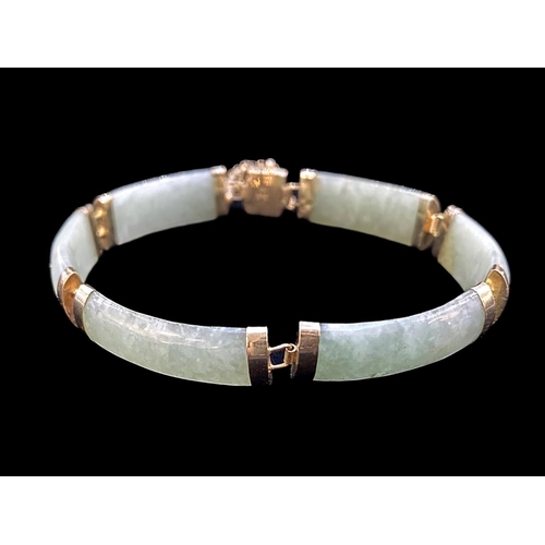 59 - 14ct Gold and Jade Set Bracelet with Matching Pair of Earrings. All Marked For 14ct - 585. All Piece... 