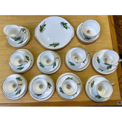 615 - Lubern bone china 31 piece tea set with a Lily of the Valley design. Pieces included in this matchin... 