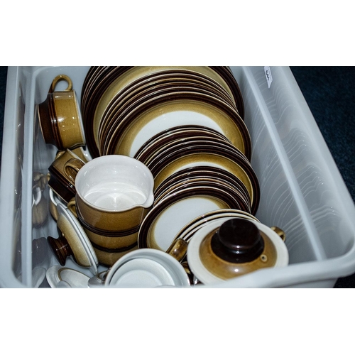 655 - Quantity of Denby Rochester Brown Pottery, comprising 6 x 10'' dinner plates, 6 x 9'' salad plates, ... 