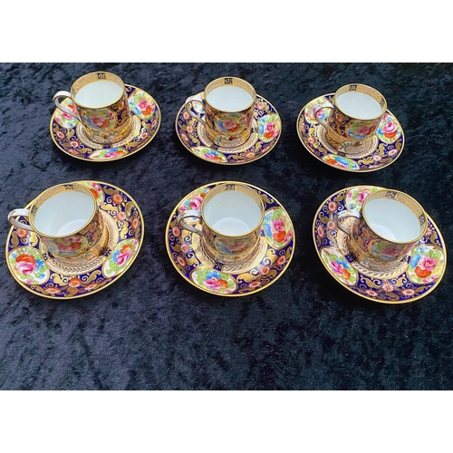 656 - A Crown Staffordshire Set of 6 Coffee Cups and Saucers in the Deutsche Blumen design.