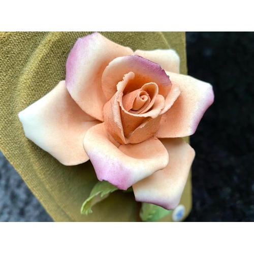 669 - Capodimonte Rose Mounted On Velvet Plaque overall size 8 inches long by 4 inches wide.