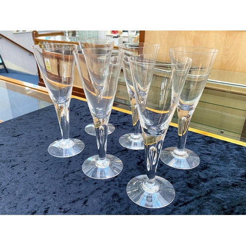 708 - Contemporary Set of Six Hand Blown Wine Glasses, a lovely design with a bubble in each stem, the gla... 