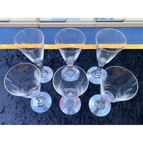 708 - Contemporary Set of Six Hand Blown Wine Glasses, a lovely design with a bubble in each stem, the gla... 