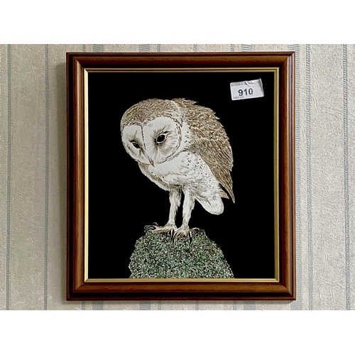 910 - Victor A Creed Hand Painted Owl on Glass, No. B11A5A, signed by artist to verso and dated 26.7.92.  ... 